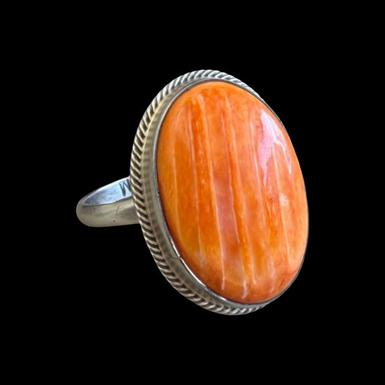 Orange Spiny Oyster ring handcrafted by Native American artist Antoinette Martinez