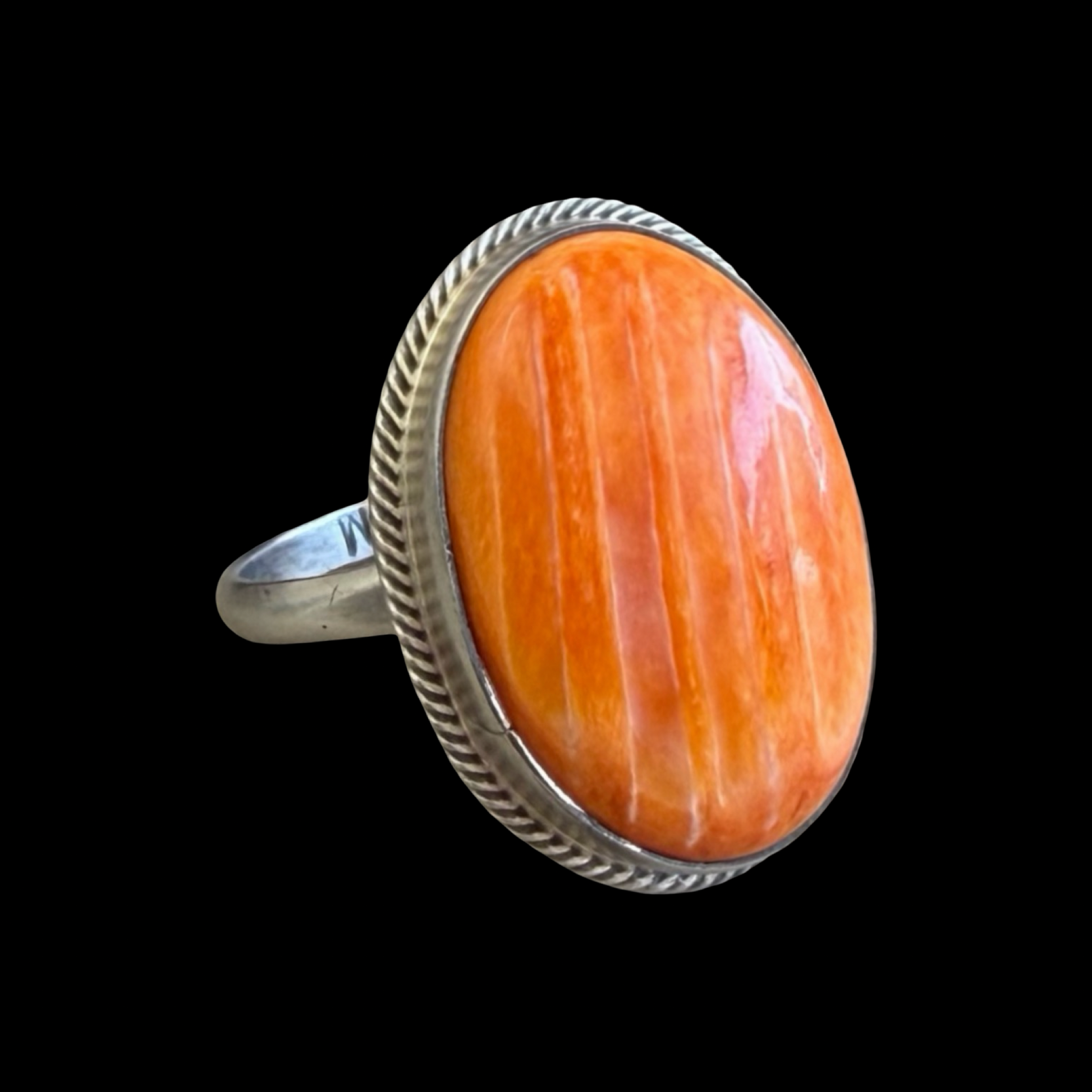 Orange Spiny Oyster ring handcrafted by Native American artist Antoinette Martinez