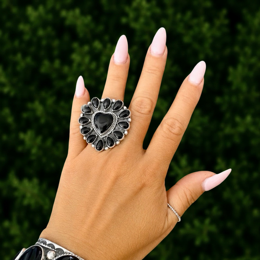 Black Onyx ring handcrafted by Native American artist Richard Nez