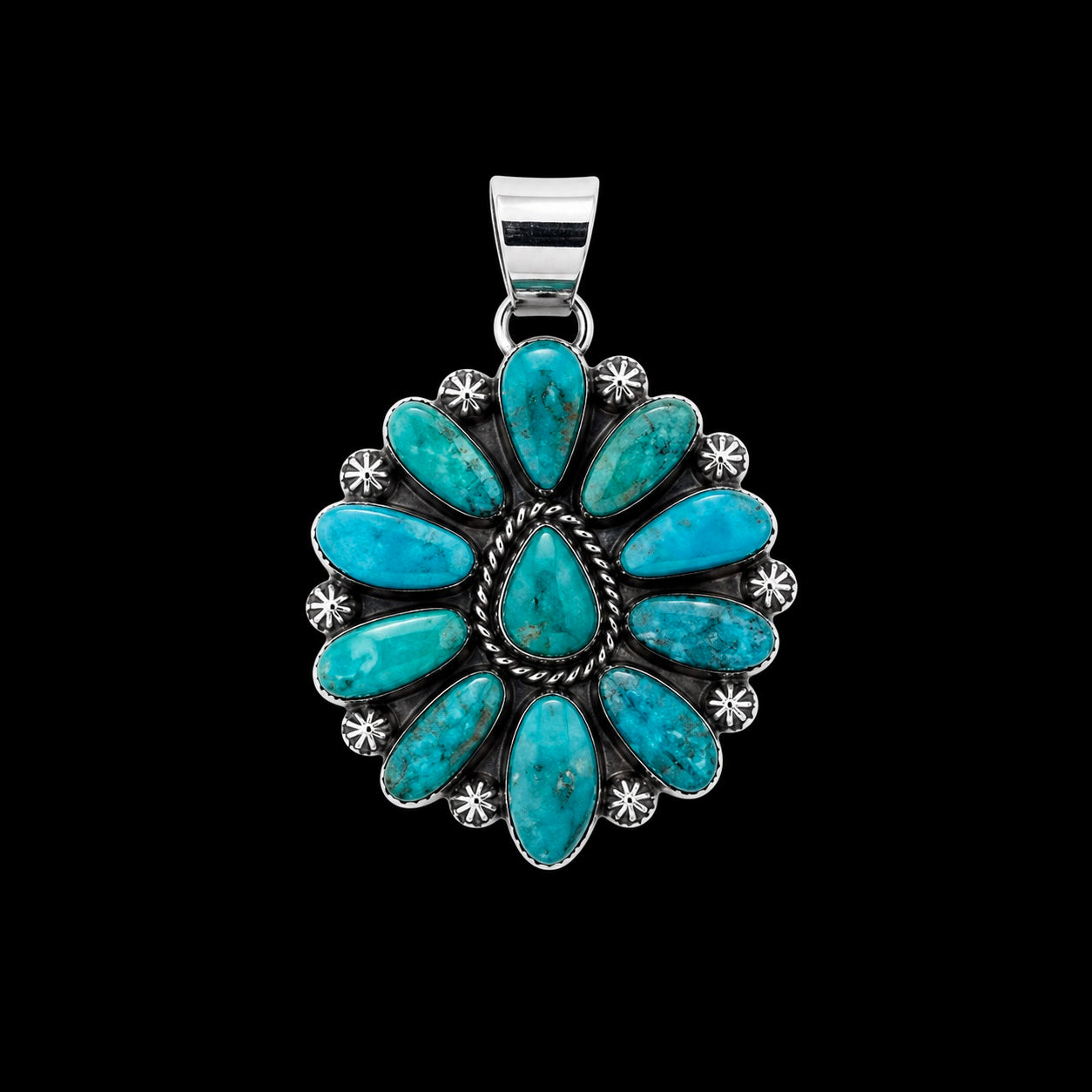 Kingman Turquoise pendant handcrafted by Native American artist Lorenzo and Jerilyn Chee