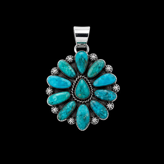 Kingman Turquoise pendant handcrafted by Native American artist Lorenzo and Jerilyn Chee