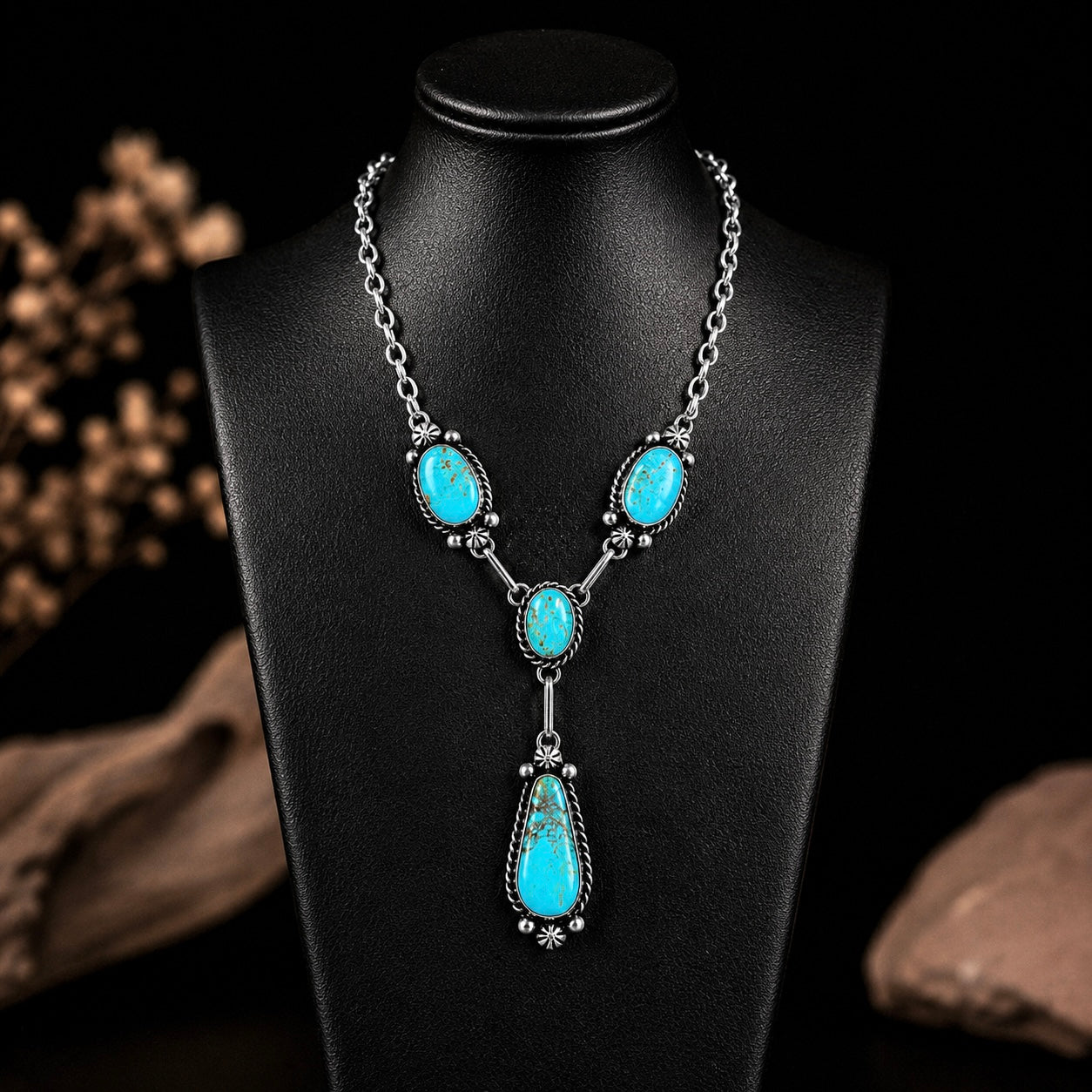 Mine #8 Turquoise lariat handcrafted by Native American artist Augustine Largo