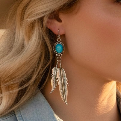 Sleeping Beauty Turquoise and Sterling Silver earrings handcrafted by Native American artist Rita Largo