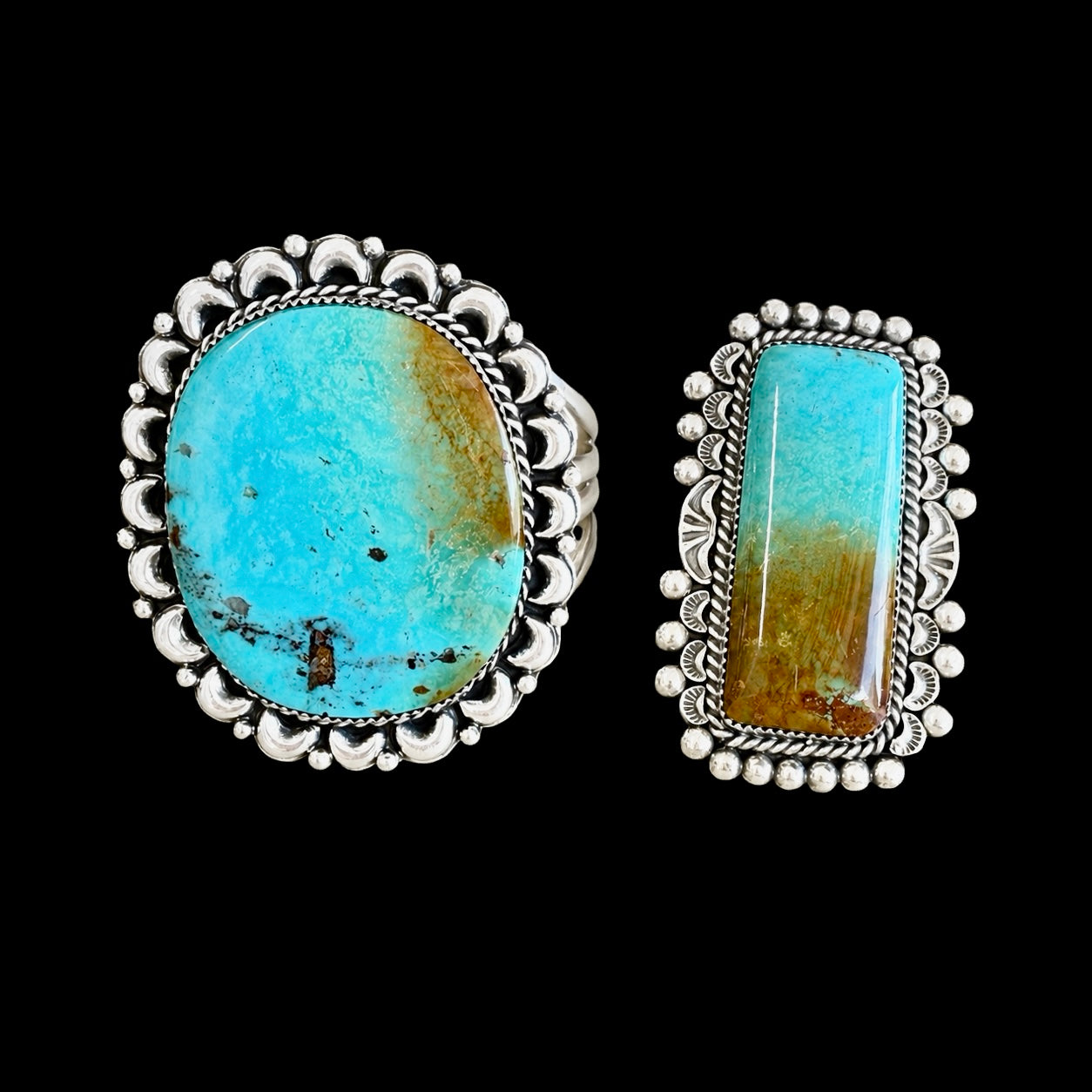 Kingman Turquoise cuff handcrafted by Native American artist Marcus Chavez