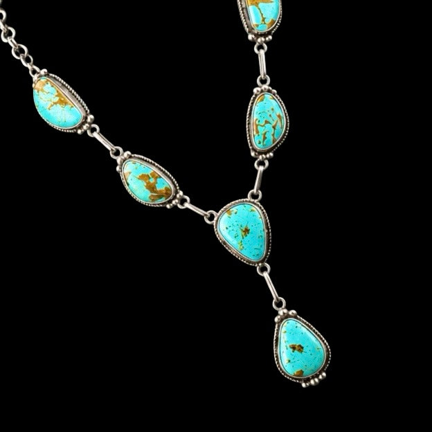 Mine #8 Turquoise lariat handcrafted by Native American artist Donovan Nez