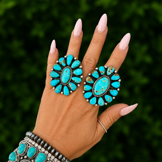 Campitos Turquoise ring handcrafted by Native American artist Lorenzo and Jerilyn Chee