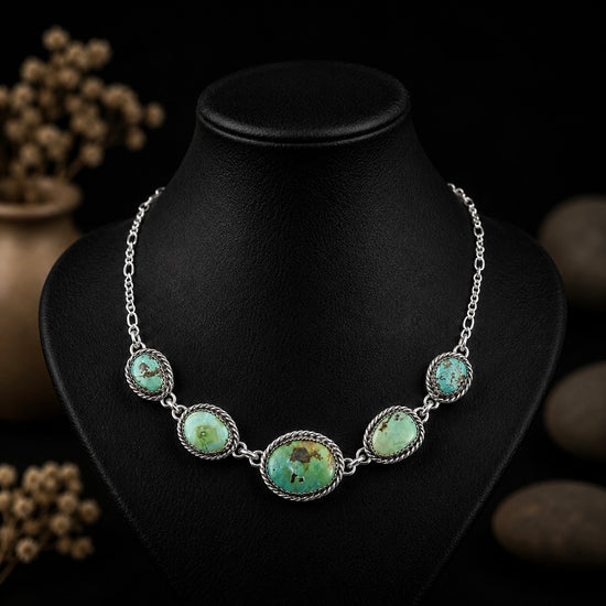 Royston Turquoise choker handcrafted by Native American artist Lorenzo and Jerilyn Chee
