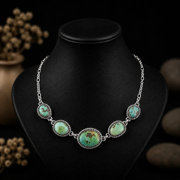 Royston Turquoise choker handcrafted by Native American artist Lorenzo and Jerilyn Chee