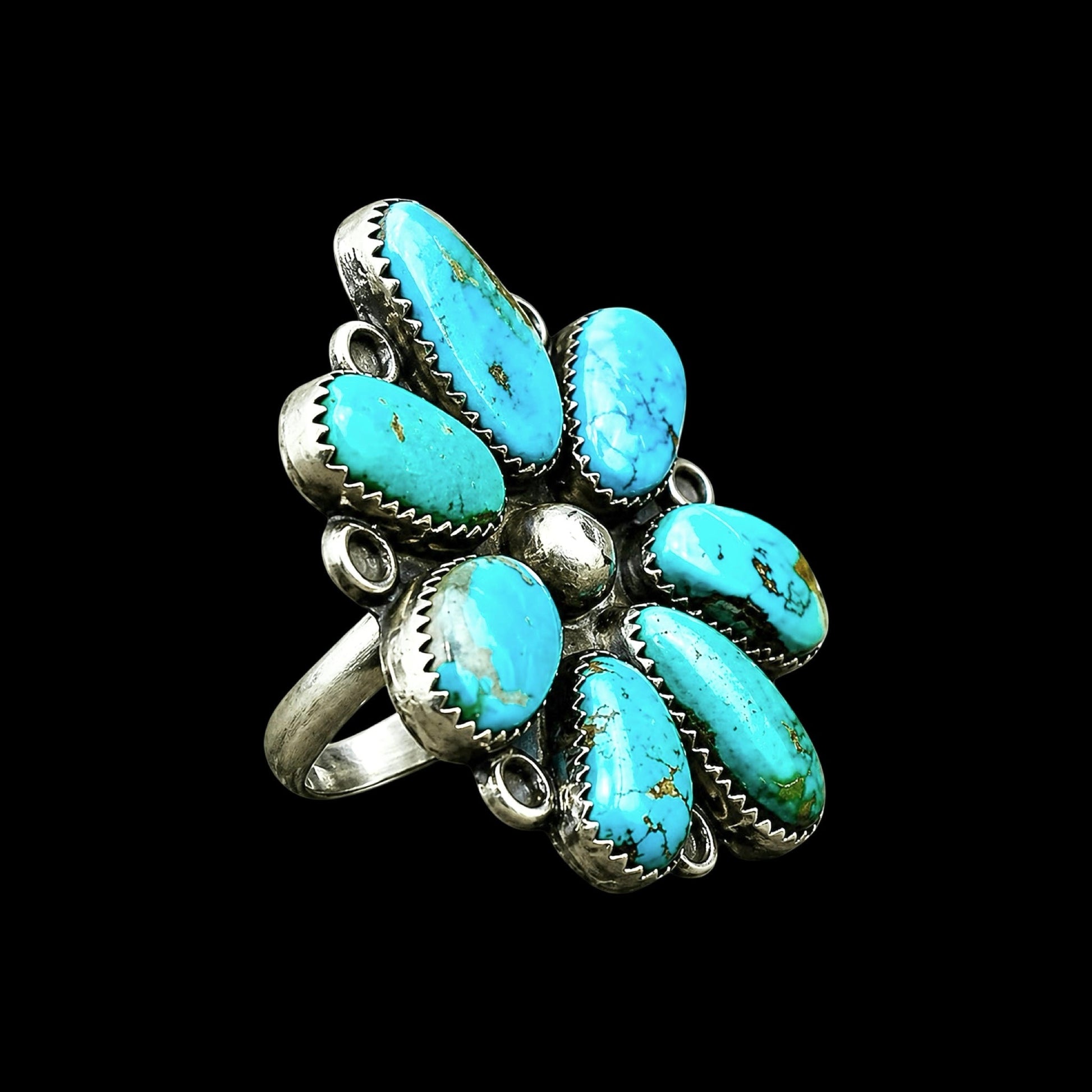 Kingman Turquoise ring handcrafted by Native American artist Lenora Garcia