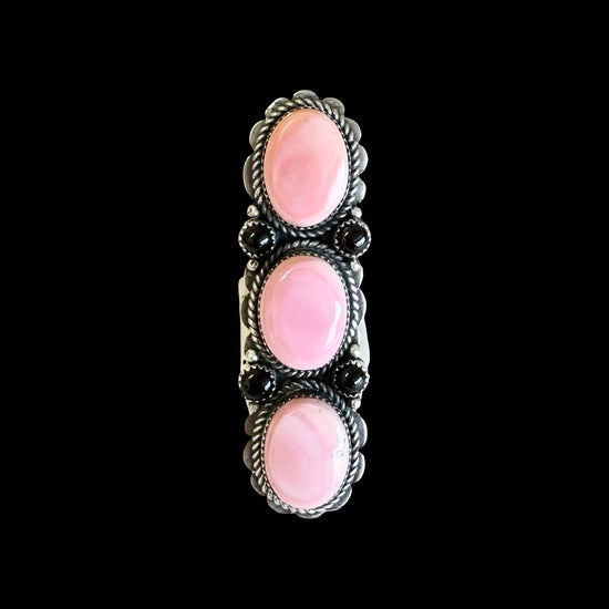 Pink Conch & Black Onyx ring handcrafted by Native American artist Marcus Chavez