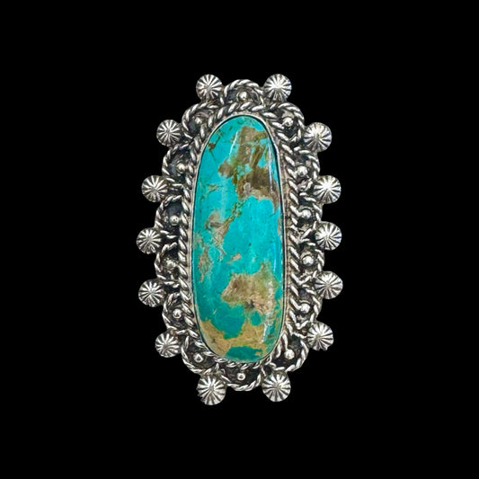 Royston Turquoise (Adjustable) ring handcrafted by Native American artist Lorenzo and Jerilyn Chee