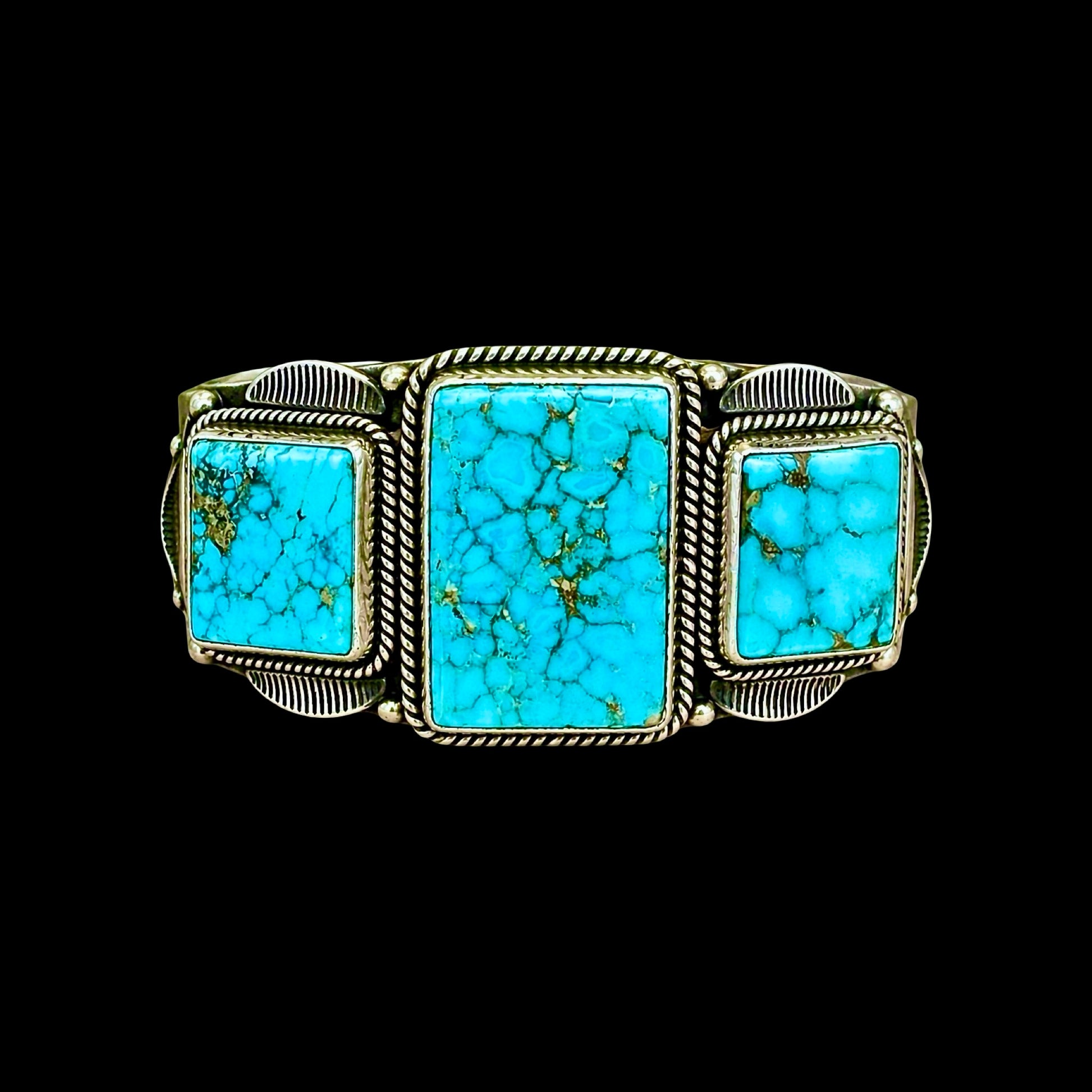 Natural Birdseye Kingman cuff handcrafted by Native American artist Derrick Gordon
