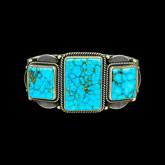 Natural Birdseye Kingman cuff handcrafted by Native American artist Derrick Gordon