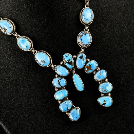 Golden Hills Turquoise necklace handcrafted by Native American artist Delaine & Dwayne Nez