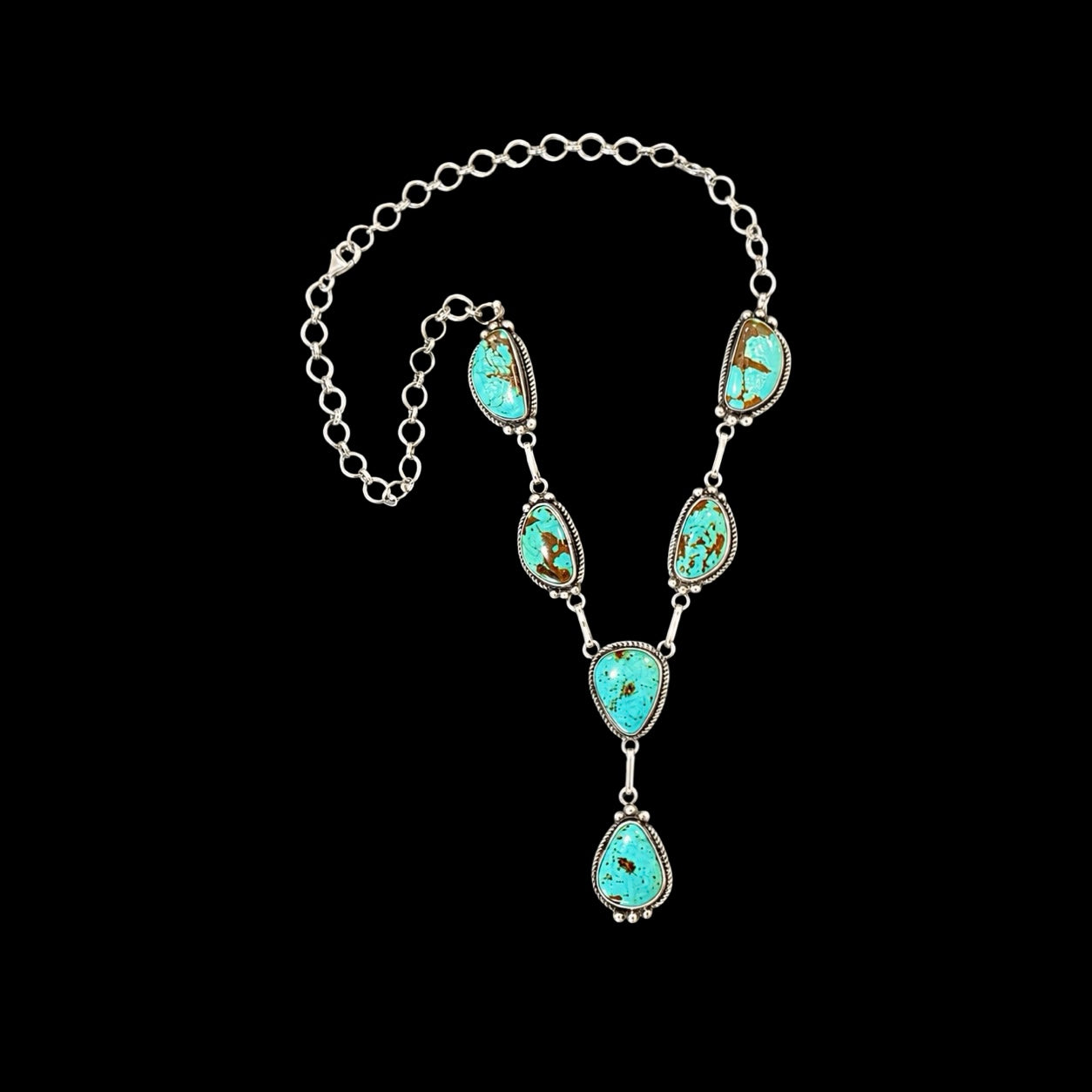 Mine #8 Turquoise lariat handcrafted by Native American artist Donovan Nez