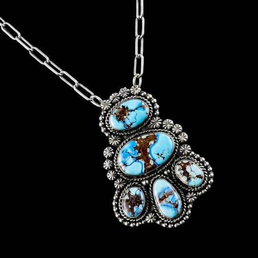 Natural Golden Hills Turquoise necklace handcrafted by Native American artist Jeff James