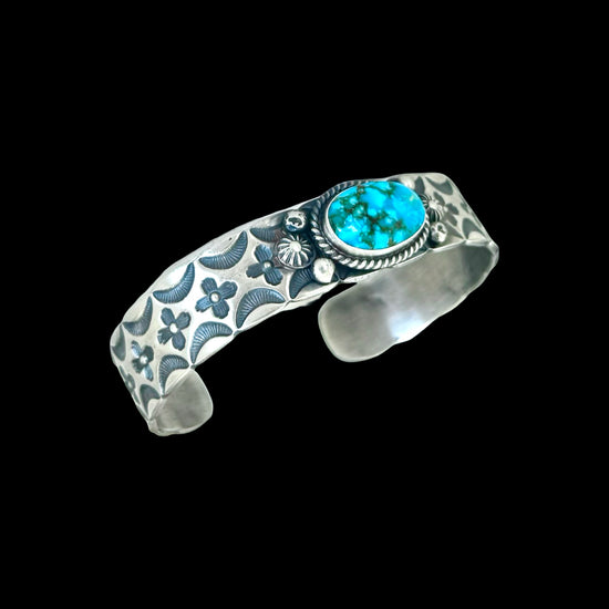 High-Grade Natural Royston Turquoise cuff handcrafted by Native American artist Kevin Billah