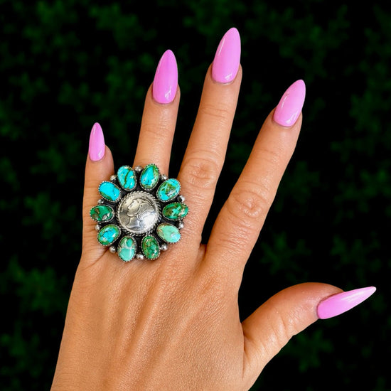Sonoran Gold Turquoise ring handcrafted by Native American artist Anna Spencer