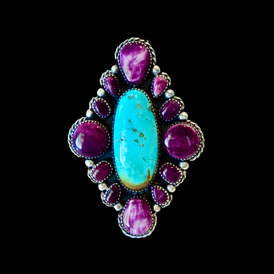 The Marceline Ring (Adjustable) - Kingman Turquoise & Purple Spiny Oyster by Marcus Chavez