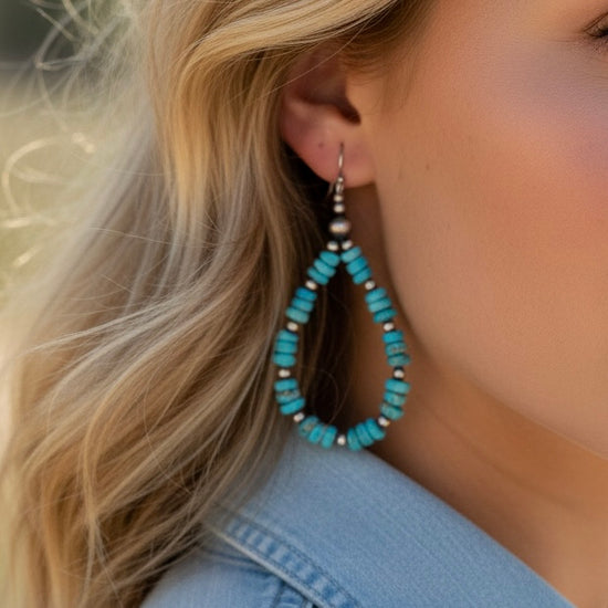 Turquoise Handbeaded earrings handcrafted by Native American artist Navajo Crafted