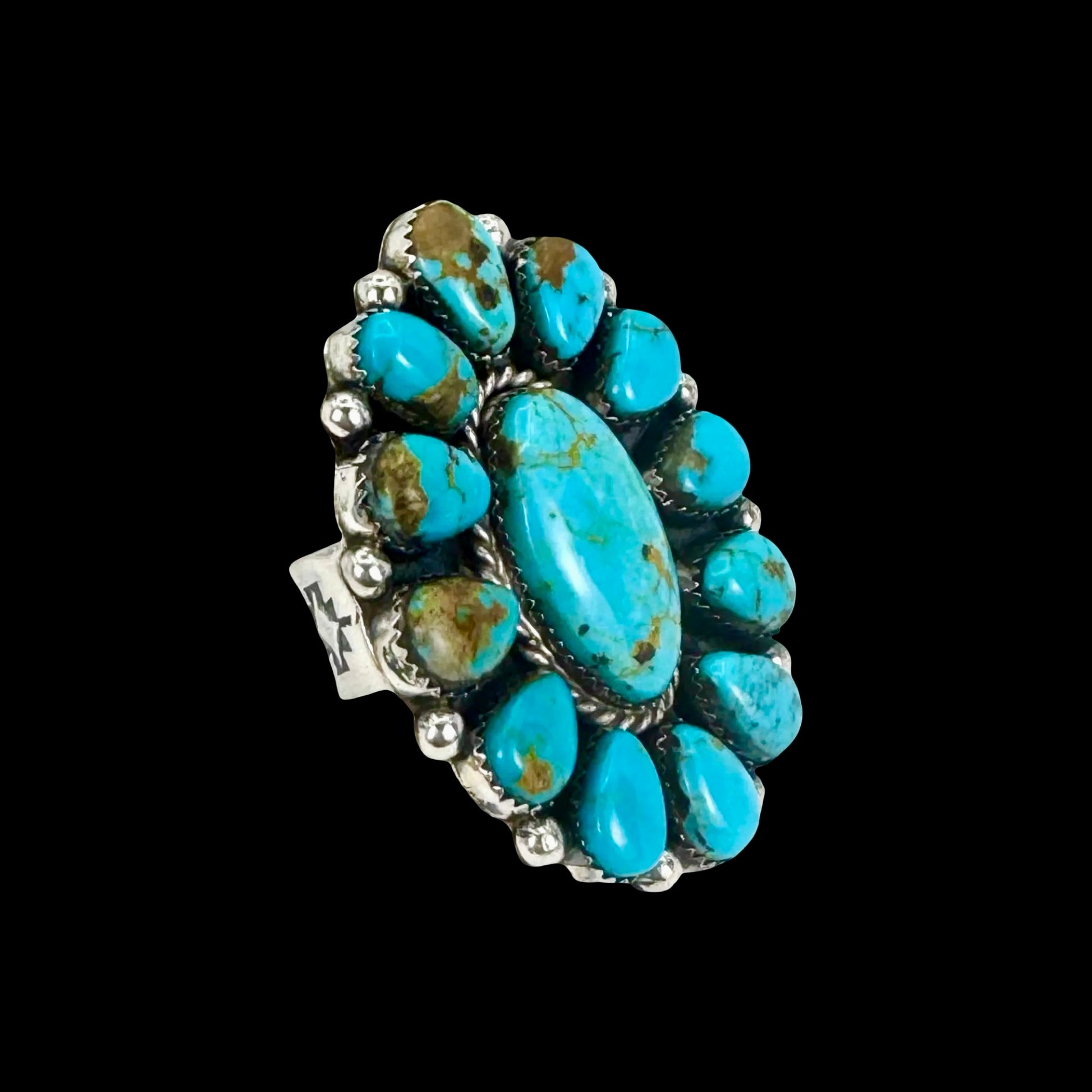 Campitos Turquoise ring handcrafted by Native American artist Lorenzo and Jerilyn Chee
