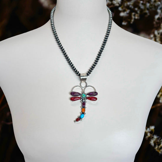 Kingman Turquoise & Spiny Mix pendant handcrafted by Native American artist Lorenzo and Jerilyn Chee