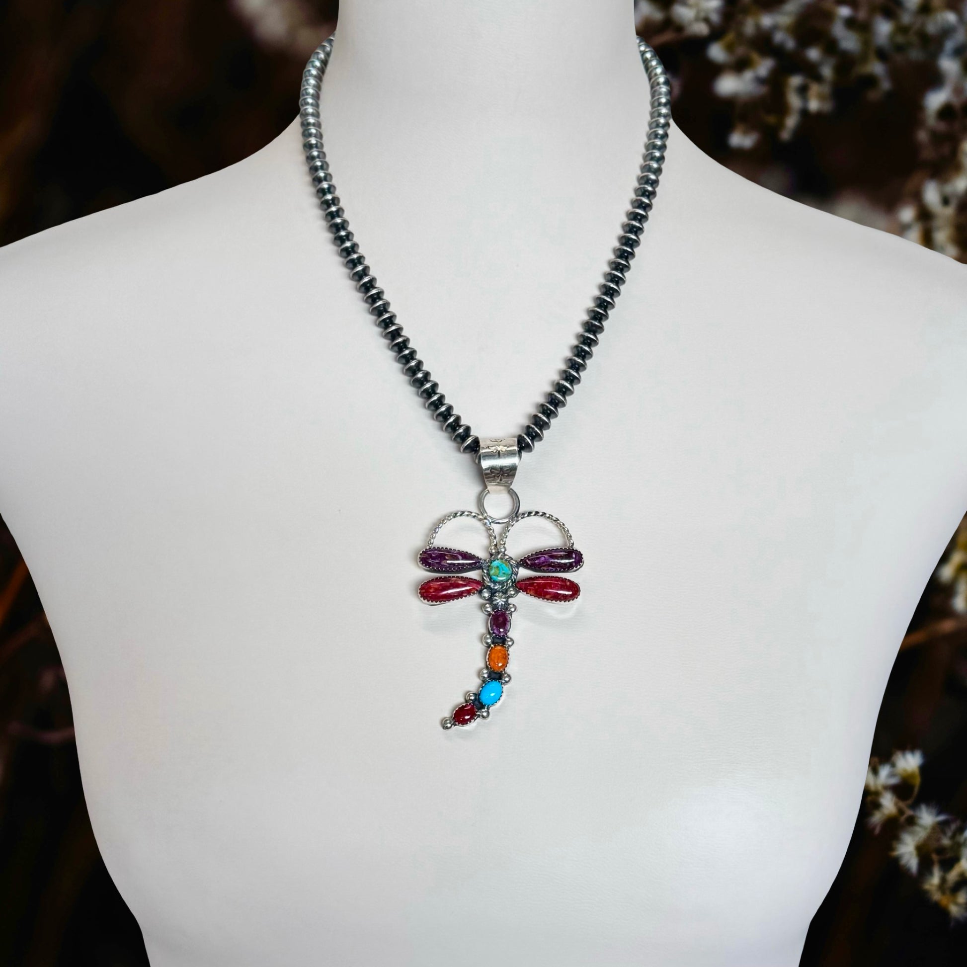 Kingman Turquoise & Spiny Mix pendant handcrafted by Native American artist Lorenzo and Jerilyn Chee