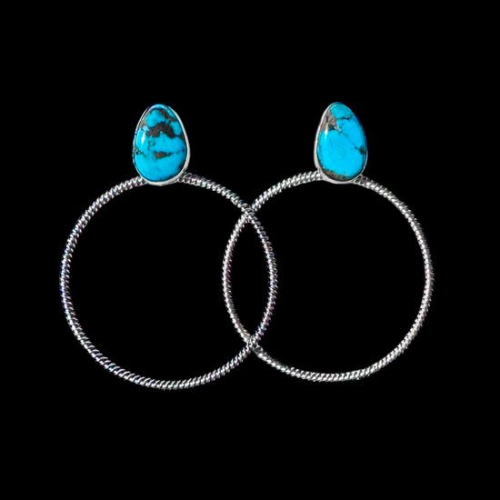 Kingman Turquoise Turquoise earrings handcrafted by Native American artist Verley Betone
