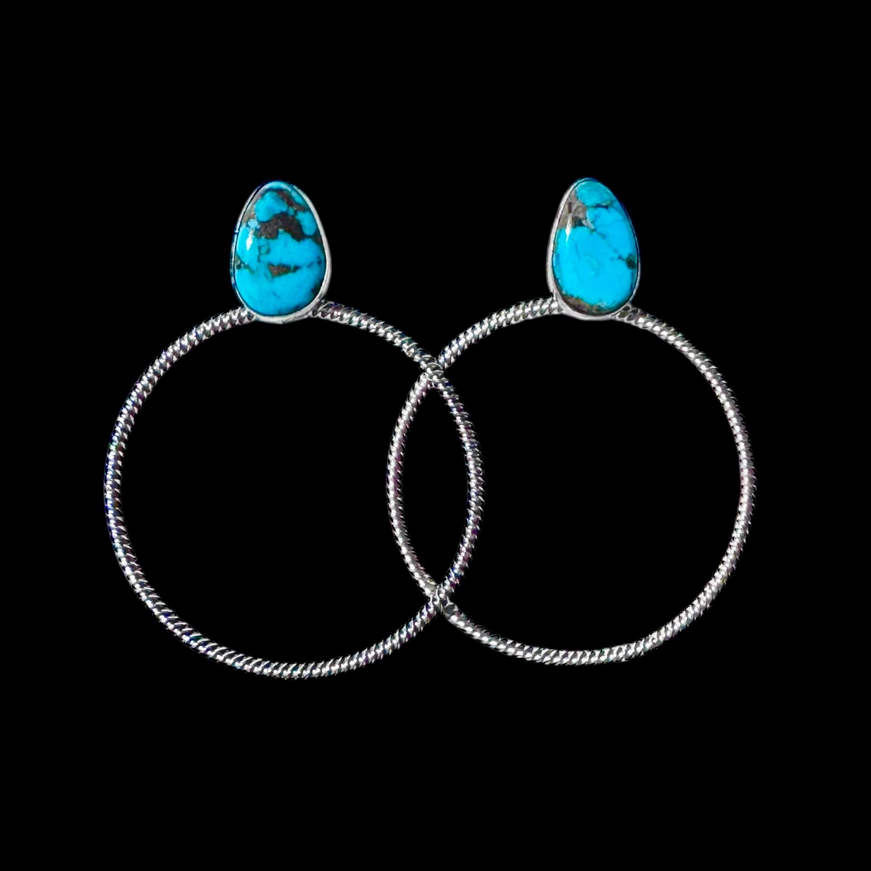 Kingman Turquoise Turquoise earrings handcrafted by Native American artist Verley Betone