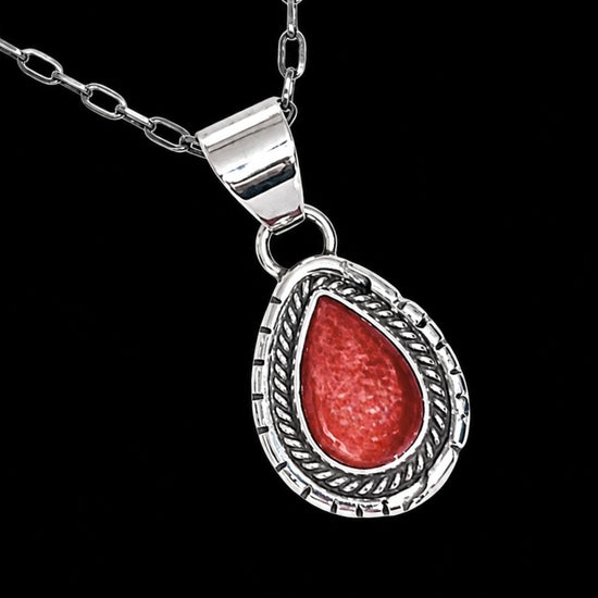Red Spiny Oyster pendant handcrafted by Native American artist Peggy Skeets