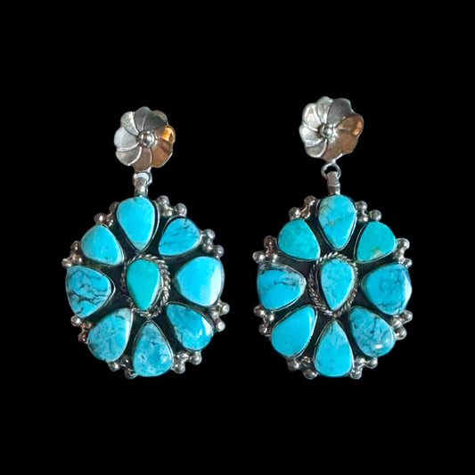 Kingman Turquoise earrings handcrafted by Native American artist Running Bear