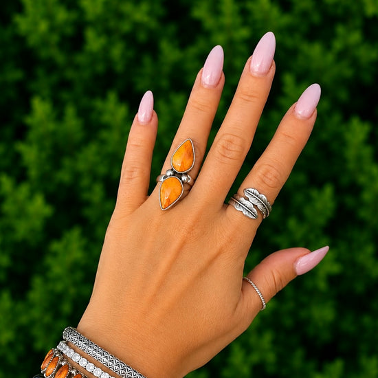 Orange Spiny Oyster ring handcrafted by Native American artist Jimmie Garcia