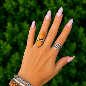 Orange Spiny Oyster ring handcrafted by Native American artist Jimmie Garcia