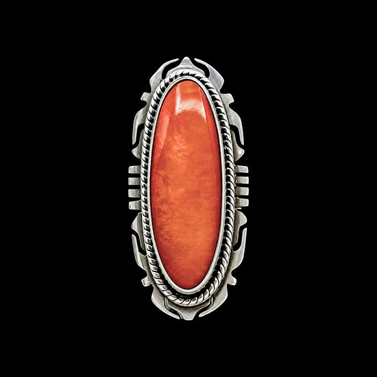 Orange spiny ring handcrafted by Native American artist Peggy Skeets