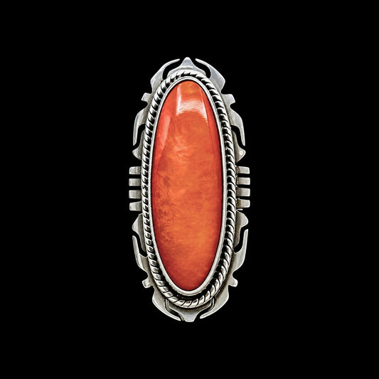 Orange spiny ring handcrafted by Native American artist Peggy Skeets