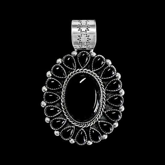 Black Onyx pendant handcrafted by Native American artist Lorenzo and Jerilyn Chee