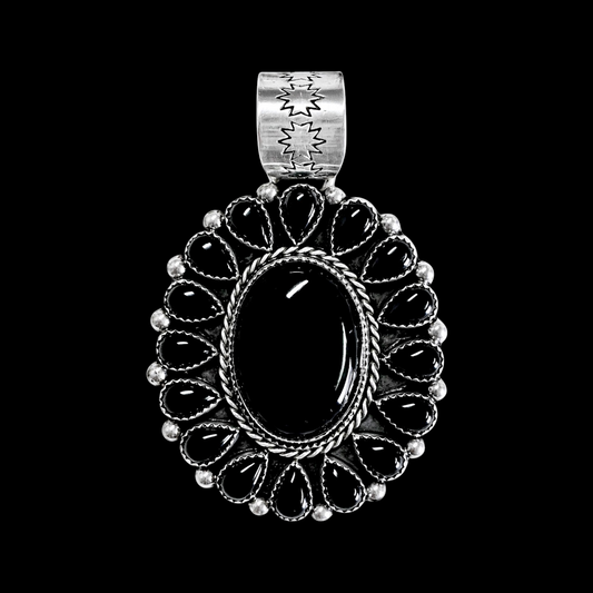 Black Onyx pendant handcrafted by Native American artist Lorenzo and Jerilyn Chee