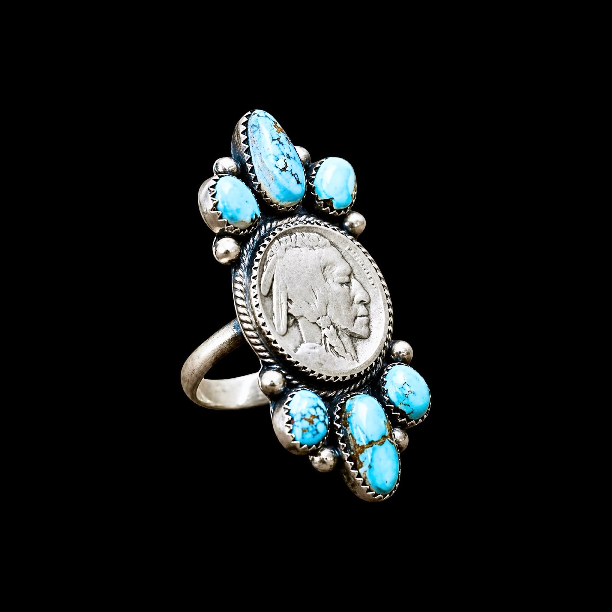 Golden Hills Turquoise ring handcrafted by Native American artist Lenora Garcia