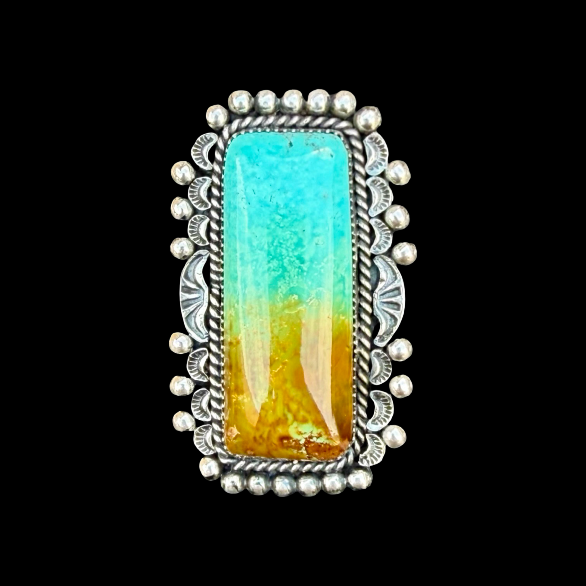 Kingman Turquoise ring handcrafted by Native American artist Marcus Chavez