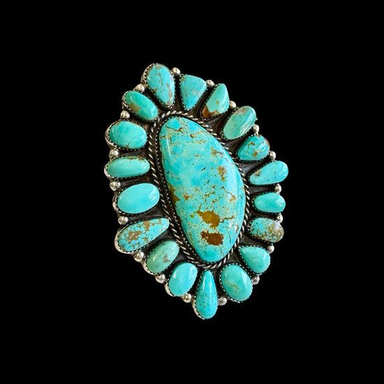Royston Turquoise ring handcrafted by Native American artist Lorenzo and Jerilyn Chee