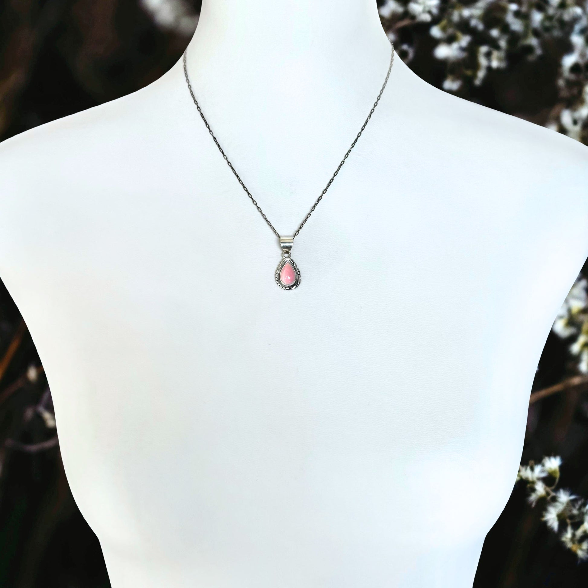 Pink Conch pendant handcrafted by Native American artist Jadora Frank