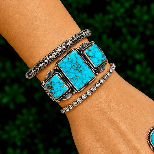 Natural Birdseye Kingman cuff handcrafted by Native American artist Derrick Gordon