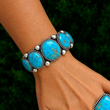 The Aponi Cuff - Birdseye Kingman Turquoise by Calvin Martinez