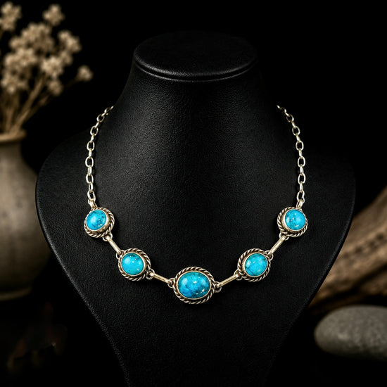 Kingman Turquoise choker handcrafted by Native American artist Augustine Largo ￼