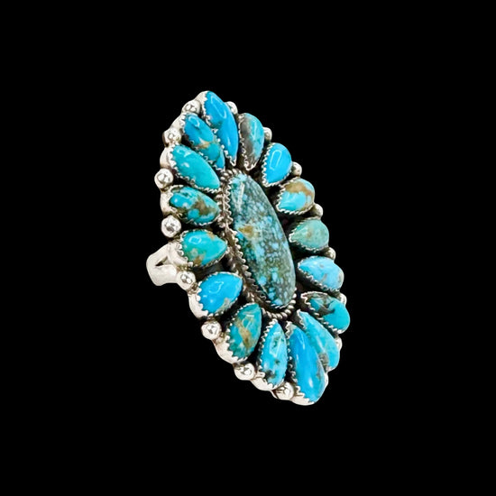 Kingman Turquoise ring handcrafted by Native American artist Pansy Johnson
