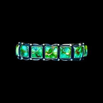 7 Square Sonoran Gold Turquoise cuff handcrafted by Native American artist Jereme Delgarito