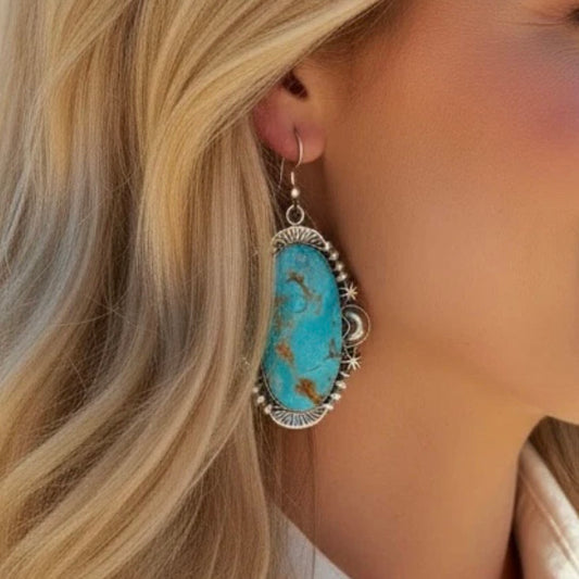 Kingman Turquoise earrings handcrafted by Native American artist Charlene Yazzi