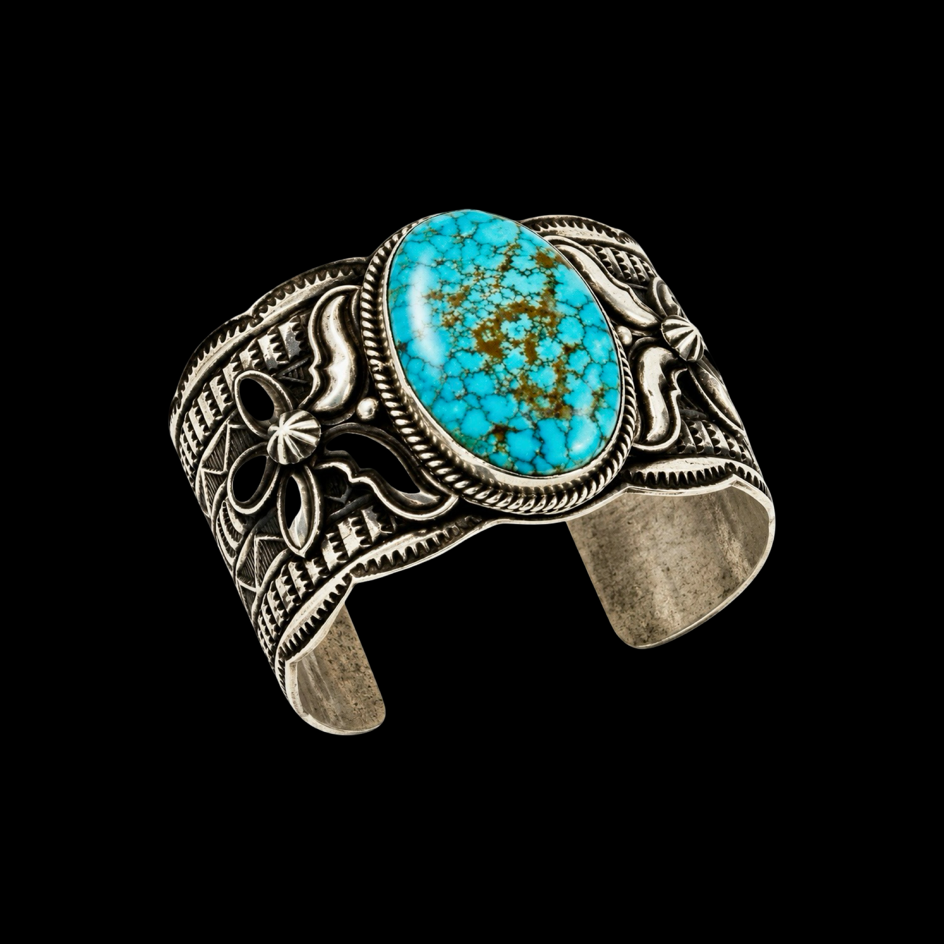 Natural Kingman Turquoise cuff handcrafted by Native American artist Andy Cadman