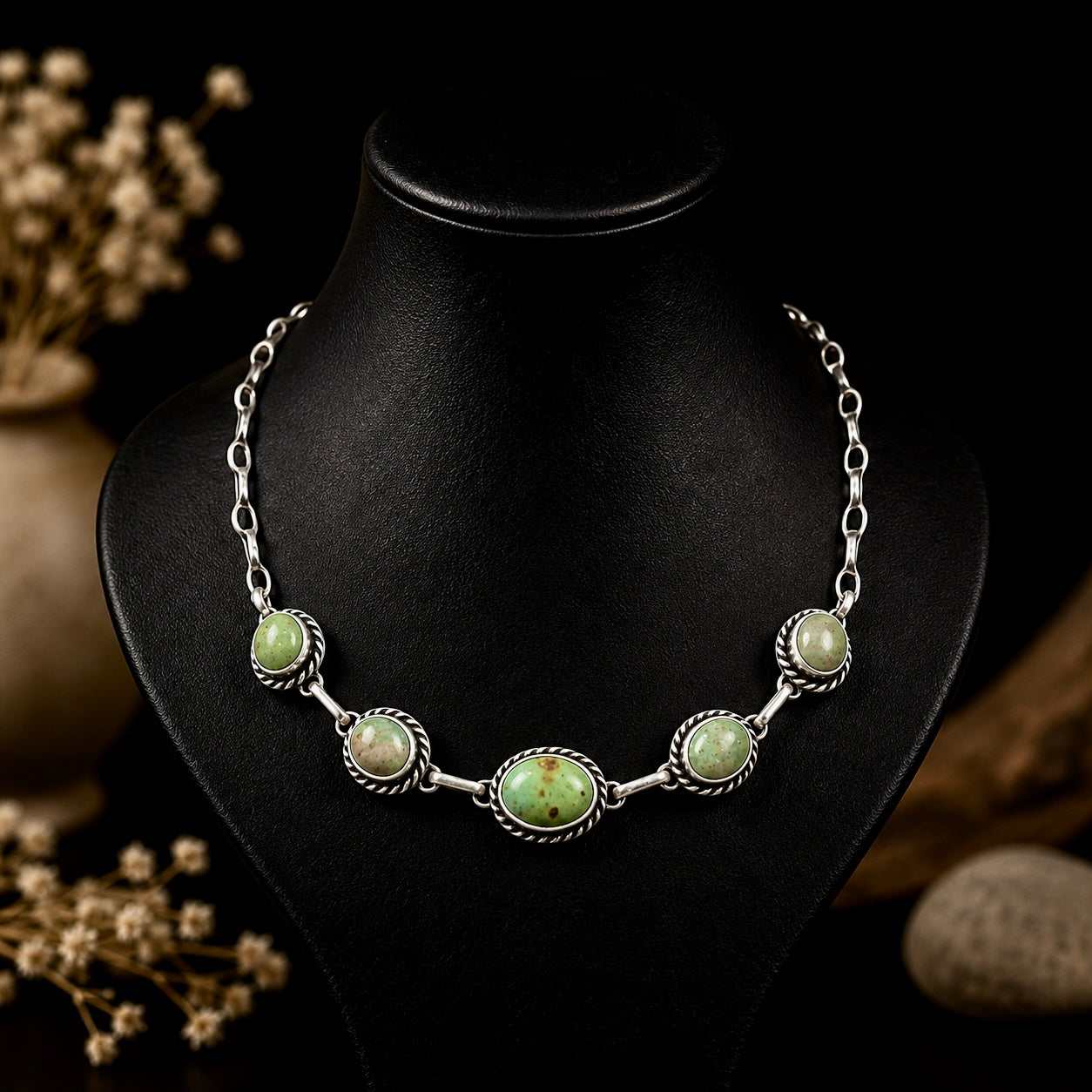 Kingman Turquoise choker handcrafted by Native American artist Augustine Largo