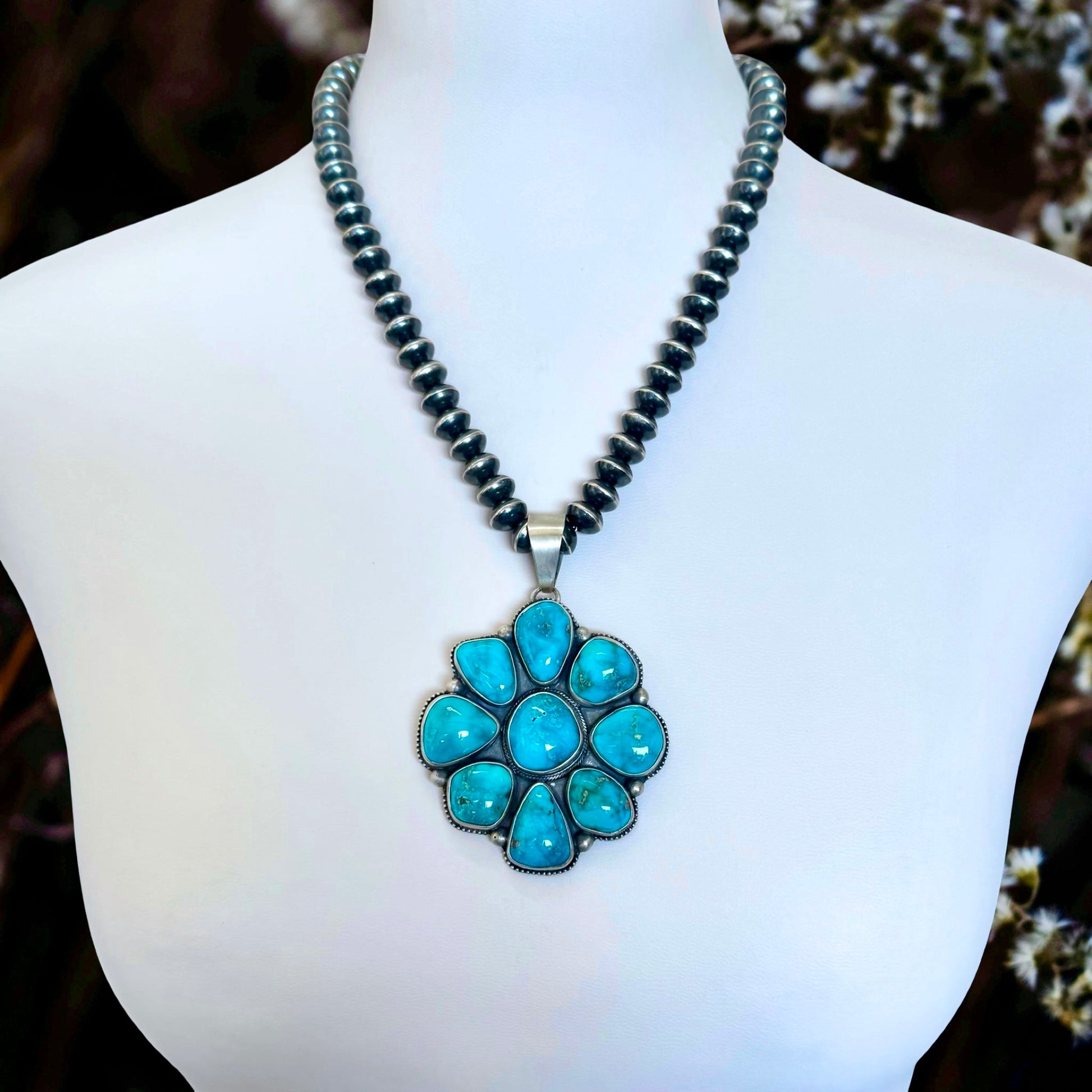 Natural Fox Turquoise pendant handcrafted by Native American artist Kathleen Livingston